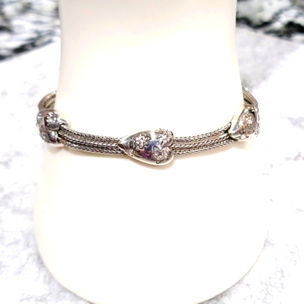 BRIGHTON RETIRED FIREWORKS HEARTS 3 STRAND BRACELET REVERSIBLE NWOT